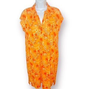 C&C California Orange Floral Tropical Beach Shirt Dress Hawaiian Print S NWT